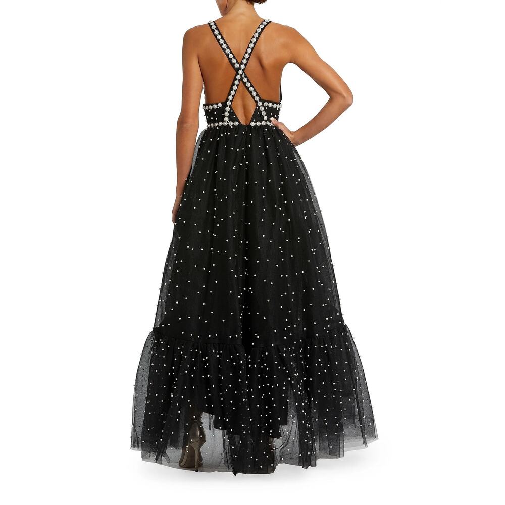 Mac Duggal Black Midi Dress with Pearl Embellishments - Picture 2 of 10